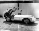 image for The artist with the Keck Porsche, body complete. Nadeau Bourgeault is said to have spent 600 hours fabricating this body. At the Sports Car Center, Sausalito, California, 1958.  Photo credit Stephen Holman.